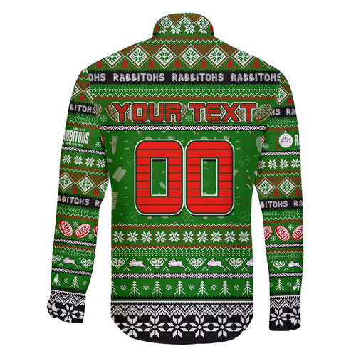 Personalized Rabbitohs Rugby Xmas Family Matching Summer Maxi Dress and Hawaiian Shirt Australia NRL Mascot