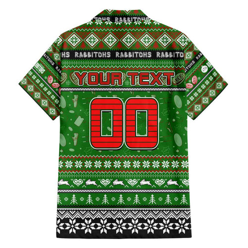 Personalized Rabbitohs Rugby Xmas Family Matching Tank Maxi Dress and Hawaiian Shirt Australia NRL Mascot