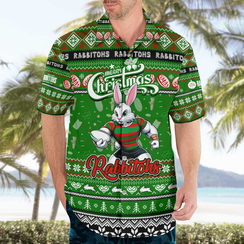 Personalized Rabbitohs Rugby Xmas Hawaiian Shirt Australia NRL Mascot