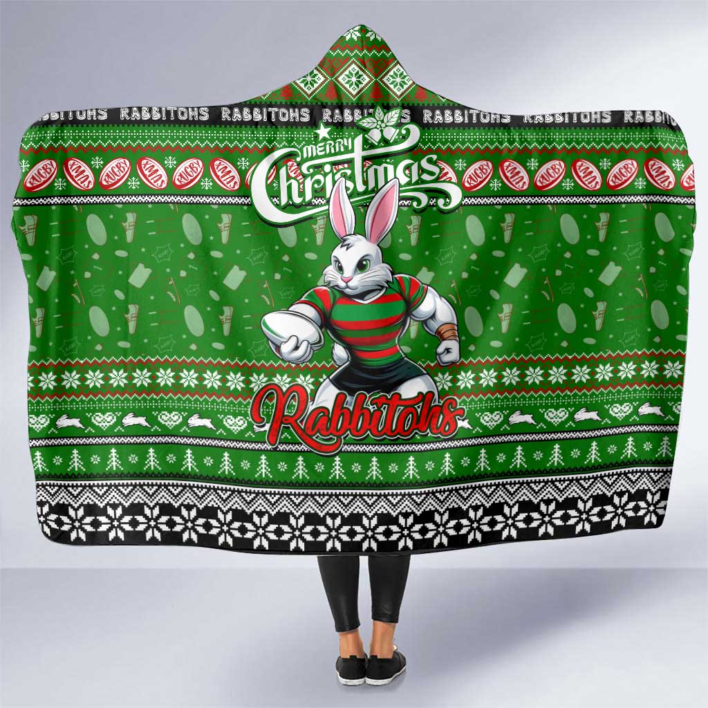 Rabbitohs Rugby Xmas Hooded Blanket Australia NRL Mascot