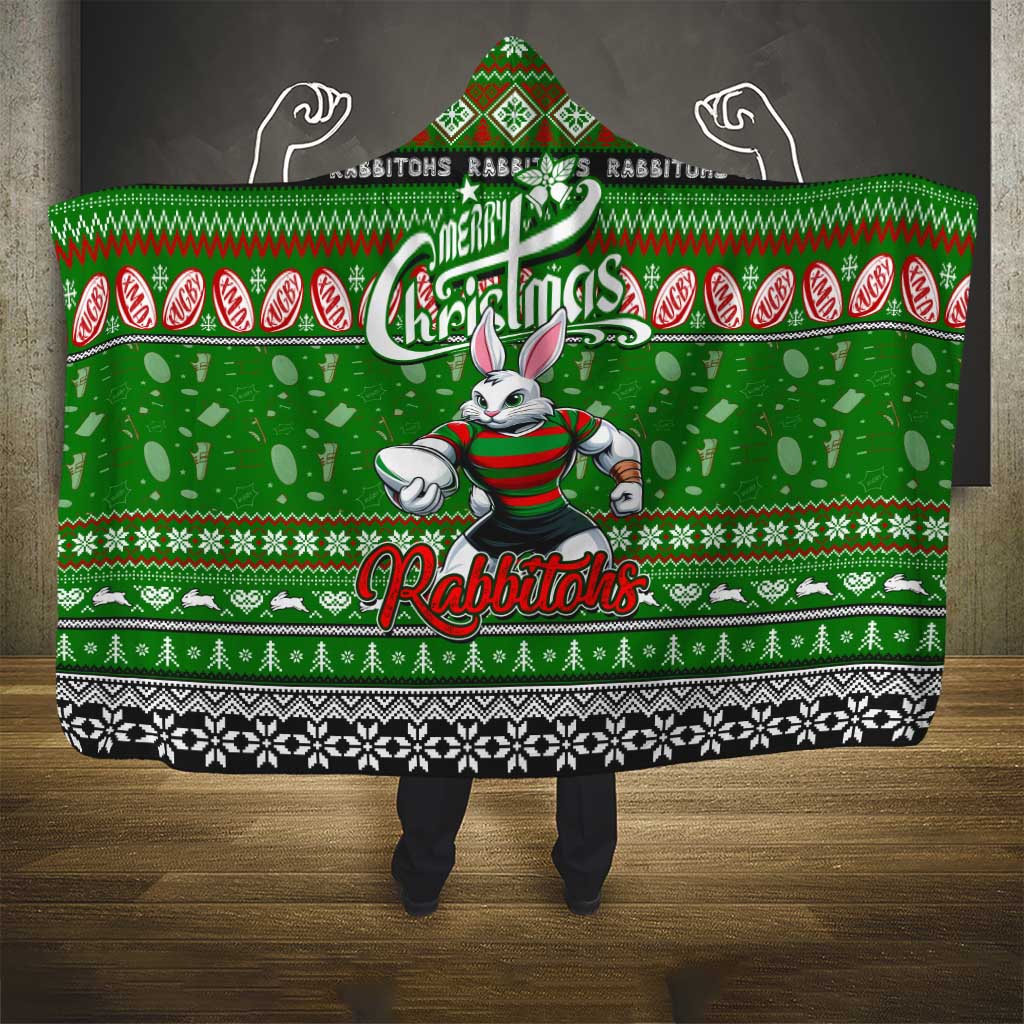 Rabbitohs Rugby Xmas Hooded Blanket Australia NRL Mascot