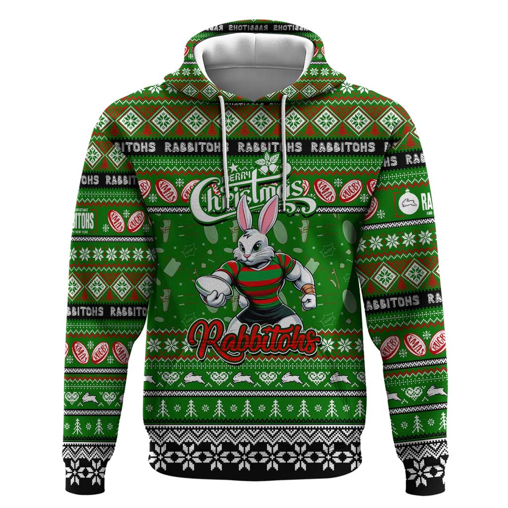 Personalized Rabbitohs Rugby Xmas Hoodie Australia NRL Mascot