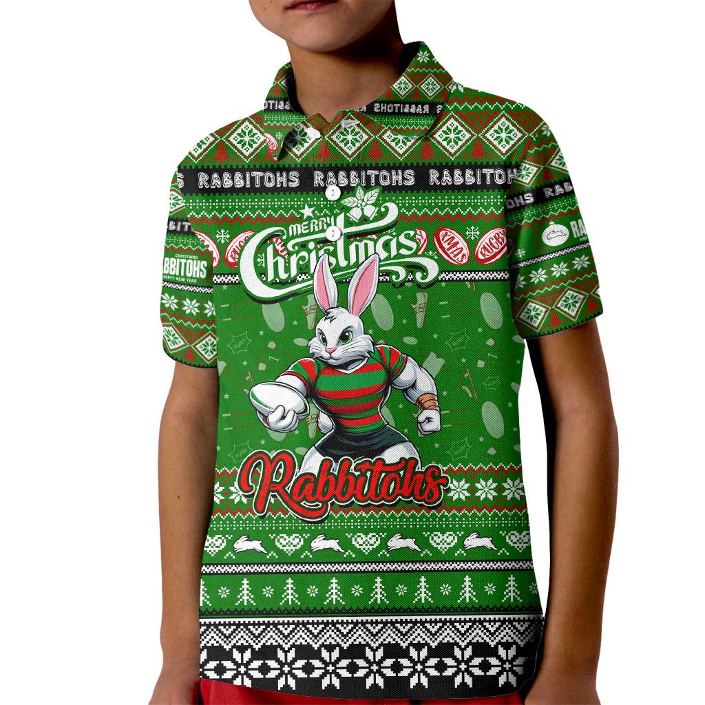 Personalized Rabbitohs Rugby Xmas Kid Polo Shirt Australia NRL Mascot