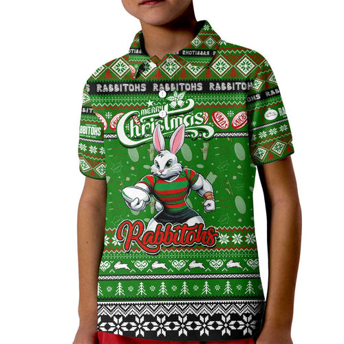 Personalized Rabbitohs Rugby Xmas Kid Polo Shirt Australia NRL Mascot