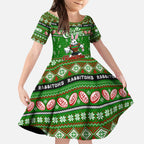 Personalized Rabbitohs Rugby Xmas Kid Short Sleeve Dress Australia NRL Mascot