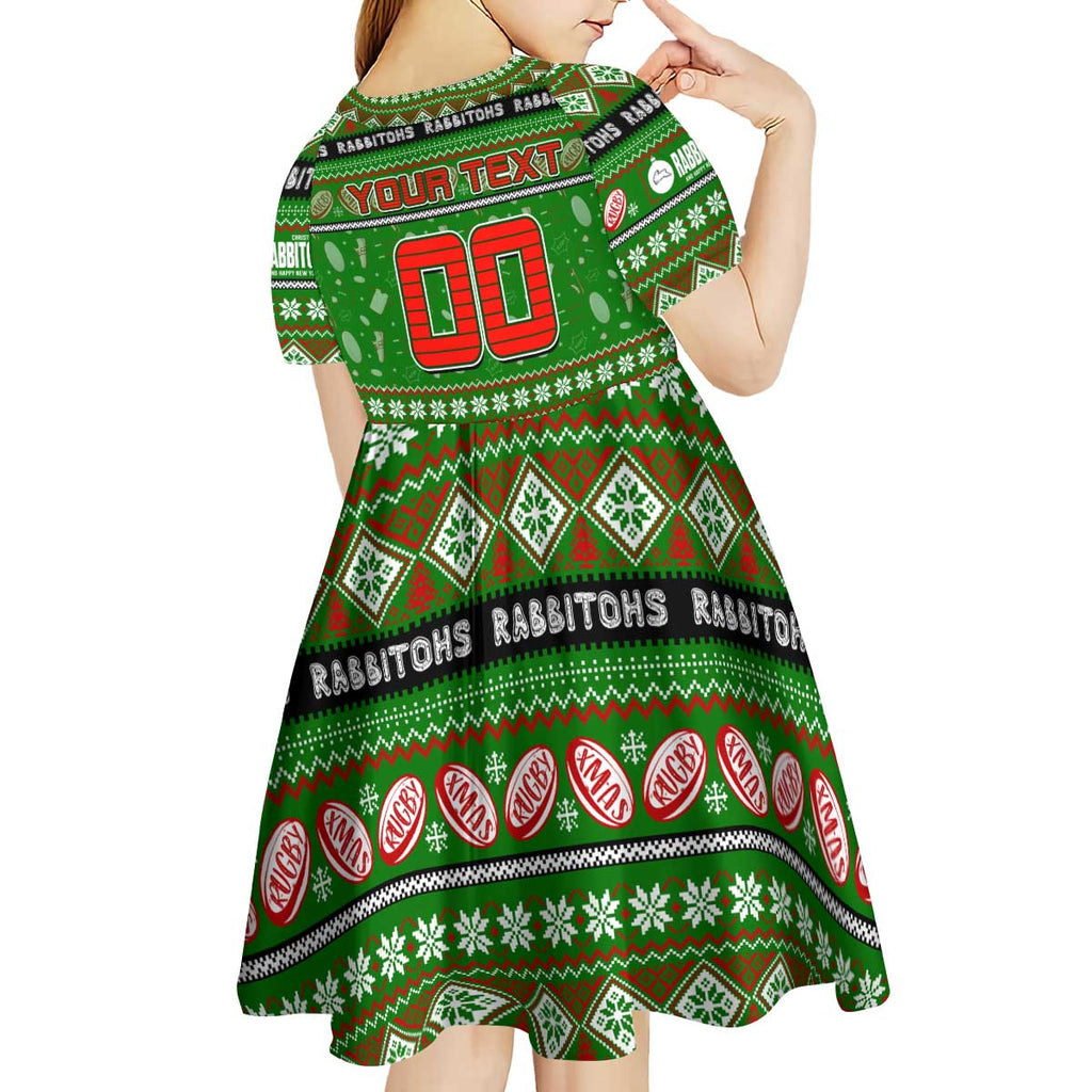 Personalized Rabbitohs Rugby Xmas Kid Short Sleeve Dress Australia NRL Mascot