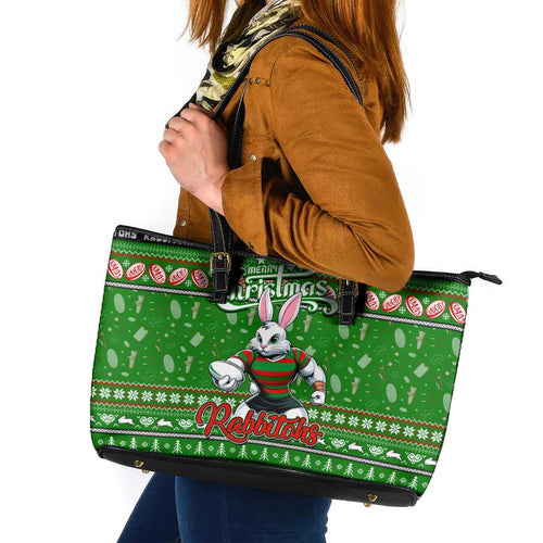 Rabbitohs Rugby Xmas Leather Tote Bag Australia NRL Mascot