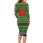 Personalized Rabbitohs Rugby Xmas Long Sleeve Bodycon Dress Australia NRL Mascot