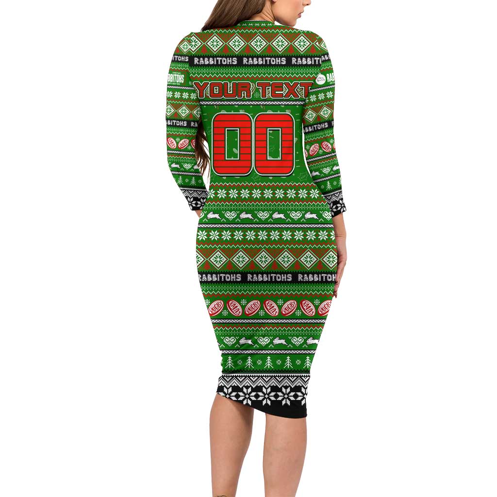 Personalized Rabbitohs Rugby Xmas Long Sleeve Bodycon Dress Australia NRL Mascot