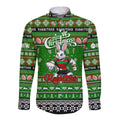 Personalized Rabbitohs Rugby Xmas Long Sleeve Button Shirt Australia NRL Mascot