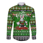 Personalized Rabbitohs Rugby Xmas Long Sleeve Button Shirt Australia NRL Mascot