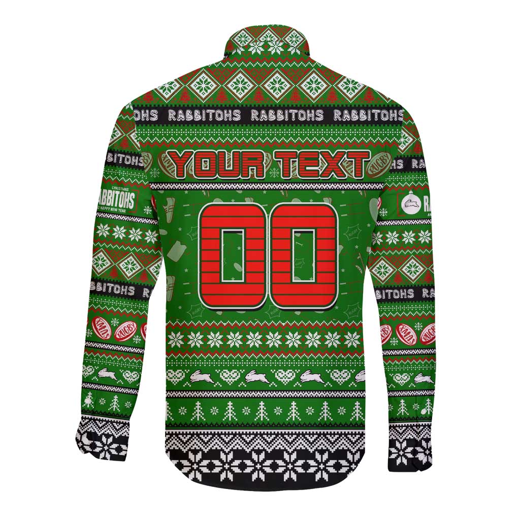 Personalized Rabbitohs Rugby Xmas Long Sleeve Button Shirt Australia NRL Mascot