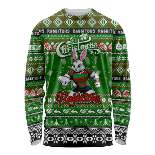 Personalized Rabbitohs Rugby Xmas Long Sleeve Shirt Australia NRL Mascot