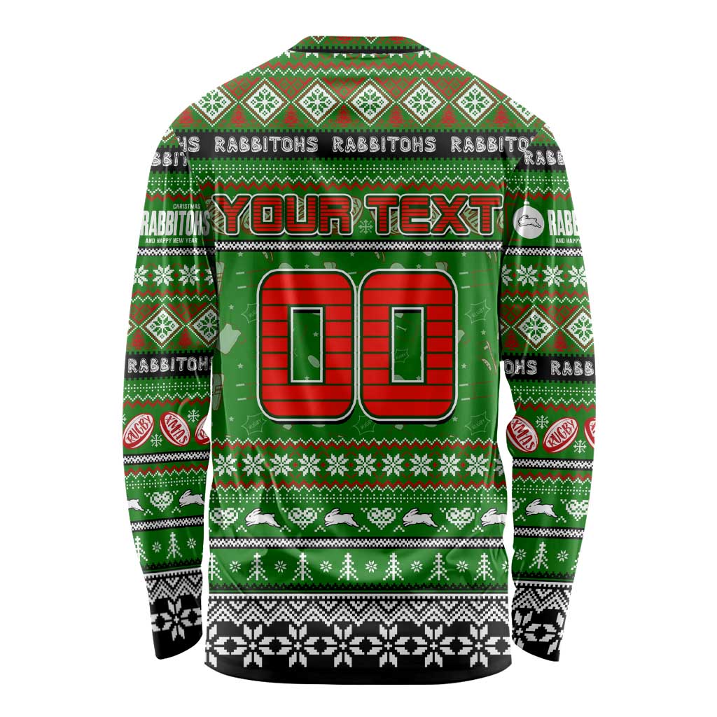 Personalized Rabbitohs Rugby Xmas Long Sleeve Shirt Australia NRL Mascot