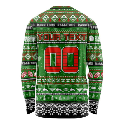 Personalized Rabbitohs Rugby Xmas Long Sleeve Shirt Australia NRL Mascot
