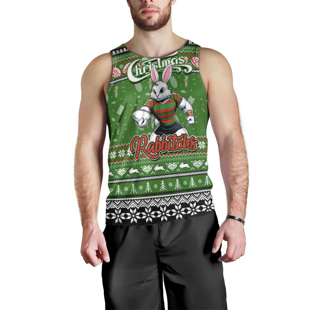 Personalized Rabbitohs Rugby Xmas Men Tank Top Australia NRL Mascot