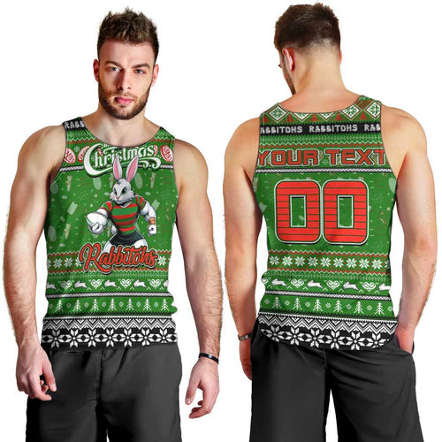 Personalized Rabbitohs Rugby Xmas Men Tank Top Australia NRL Mascot