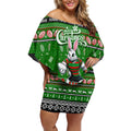 Personalized Rabbitohs Rugby Xmas Off Shoulder Short Dress Australia NRL Mascot