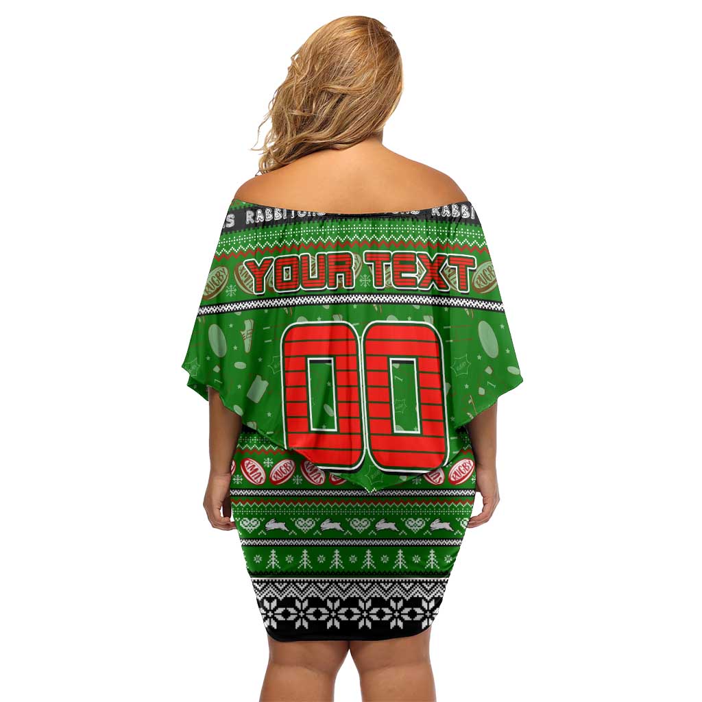 Personalized Rabbitohs Rugby Xmas Off Shoulder Short Dress Australia NRL Mascot