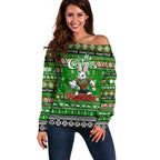 Personalized Rabbitohs Rugby Xmas Off Shoulder Sweater Australia NRL Mascot