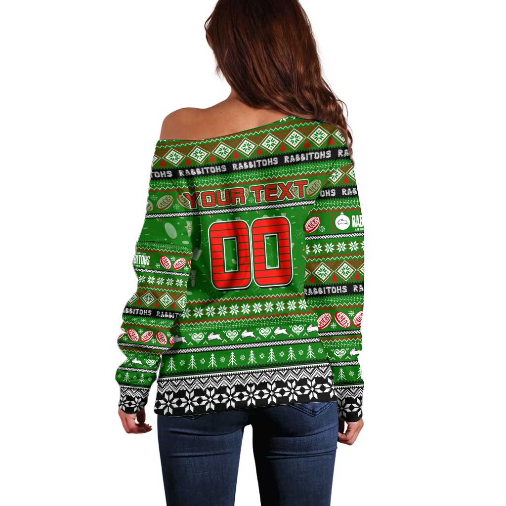 Personalized Rabbitohs Rugby Xmas Off Shoulder Sweater Australia NRL Mascot