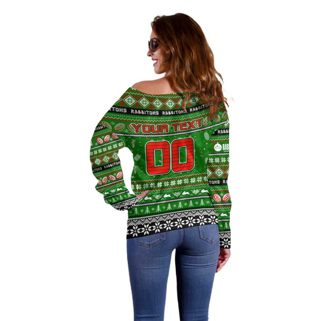 Personalized Rabbitohs Rugby Xmas Off Shoulder Sweater Australia NRL Mascot