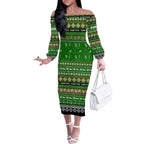 Personalized Rabbitohs Rugby Xmas Off The Shoulder Long Sleeve Dress Australia NRL Mascot