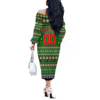 Personalized Rabbitohs Rugby Xmas Off The Shoulder Long Sleeve Dress Australia NRL Mascot