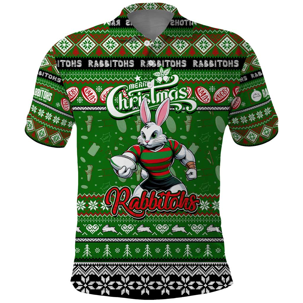 Personalized Rabbitohs Rugby Xmas Polo Shirt Australia NRL Mascot