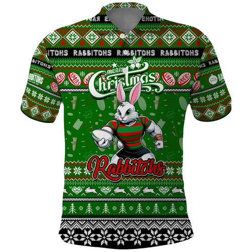 Personalized Rabbitohs Rugby Xmas Polo Shirt Australia NRL Mascot