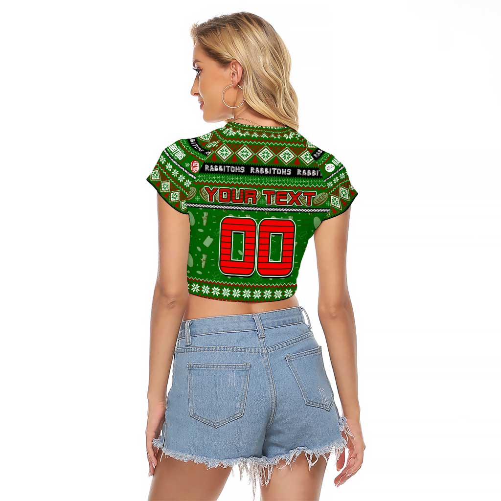 Personalized Rabbitohs Rugby Xmas Raglan Cropped T Shirt Australia NRL Mascot