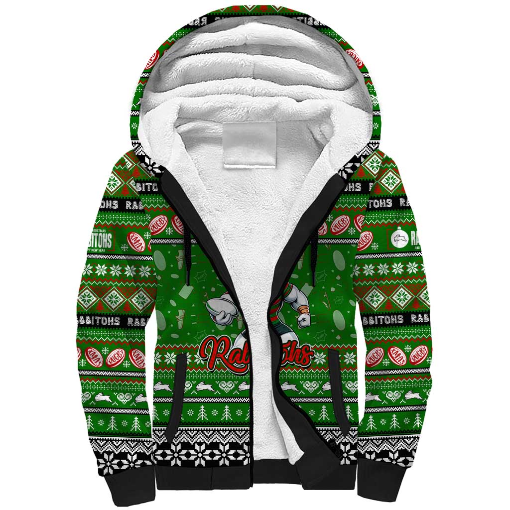 Personalized Rabbitohs Rugby Xmas Sherpa Hoodie Australia NRL Mascot