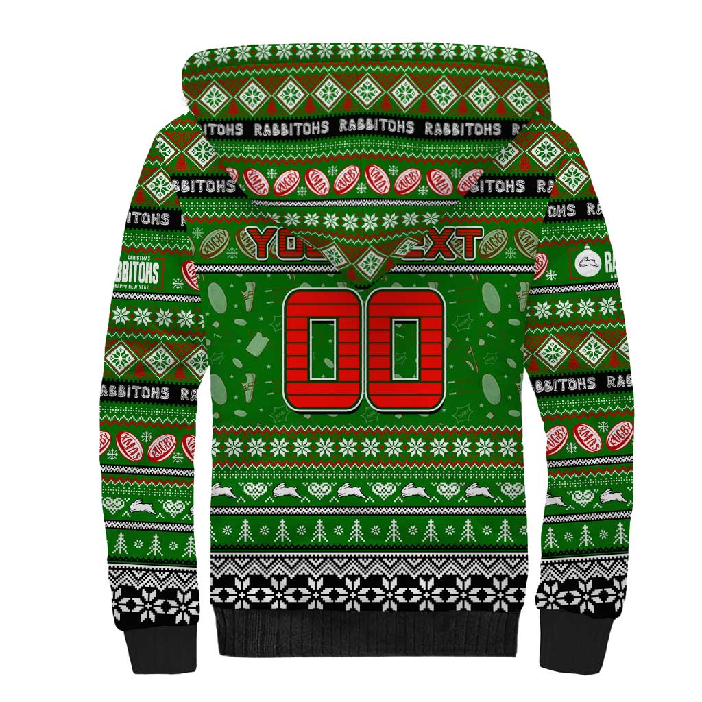 Personalized Rabbitohs Rugby Xmas Sherpa Hoodie Australia NRL Mascot