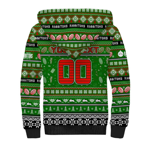 Personalized Rabbitohs Rugby Xmas Sherpa Hoodie Australia NRL Mascot