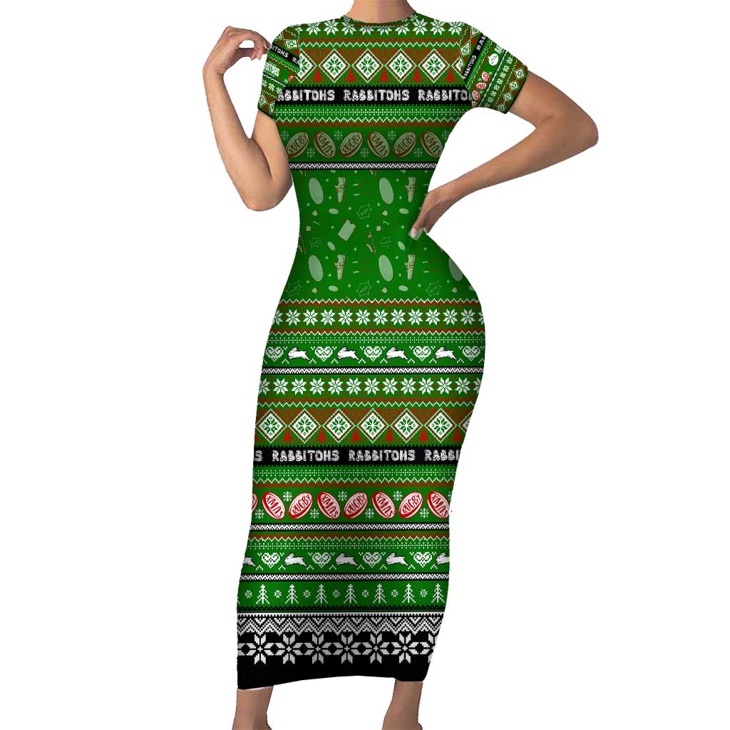 Personalized Rabbitohs Rugby Xmas Short Sleeve Bodycon Dress Australia NRL Mascot