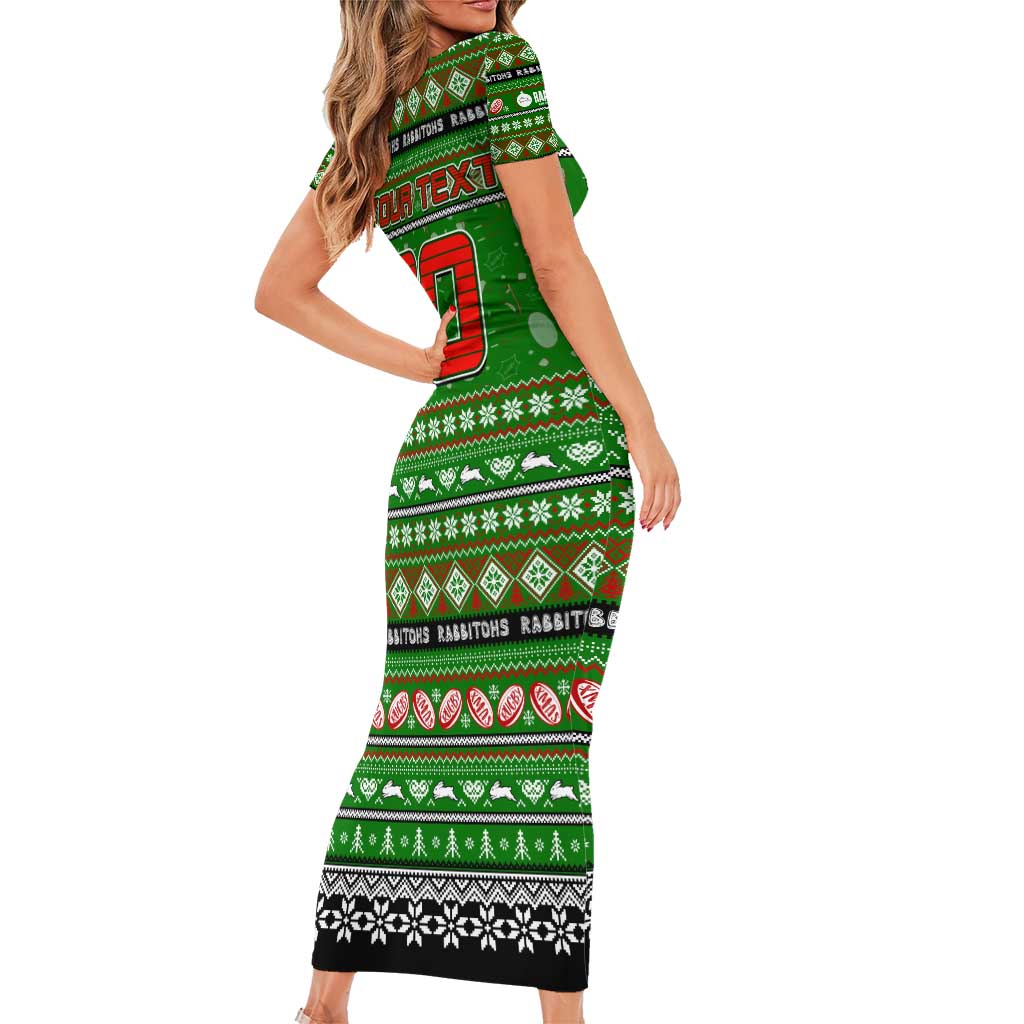 Personalized Rabbitohs Rugby Xmas Short Sleeve Bodycon Dress Australia NRL Mascot