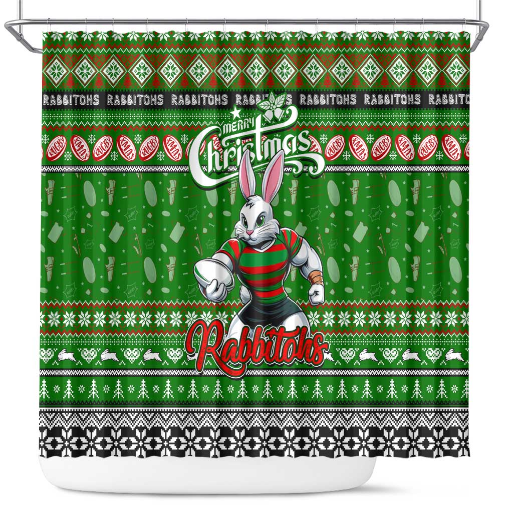 Rabbitohs Rugby Xmas Shower Curtain Australia NRL Mascot