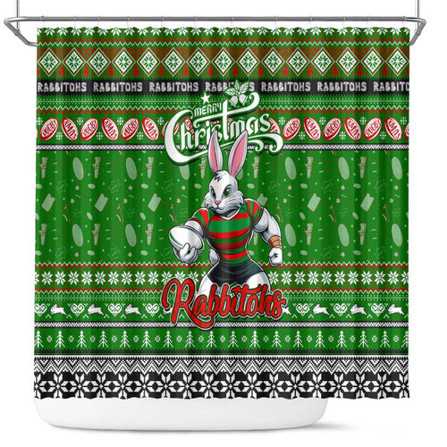 Rabbitohs Rugby Xmas Shower Curtain Australia NRL Mascot