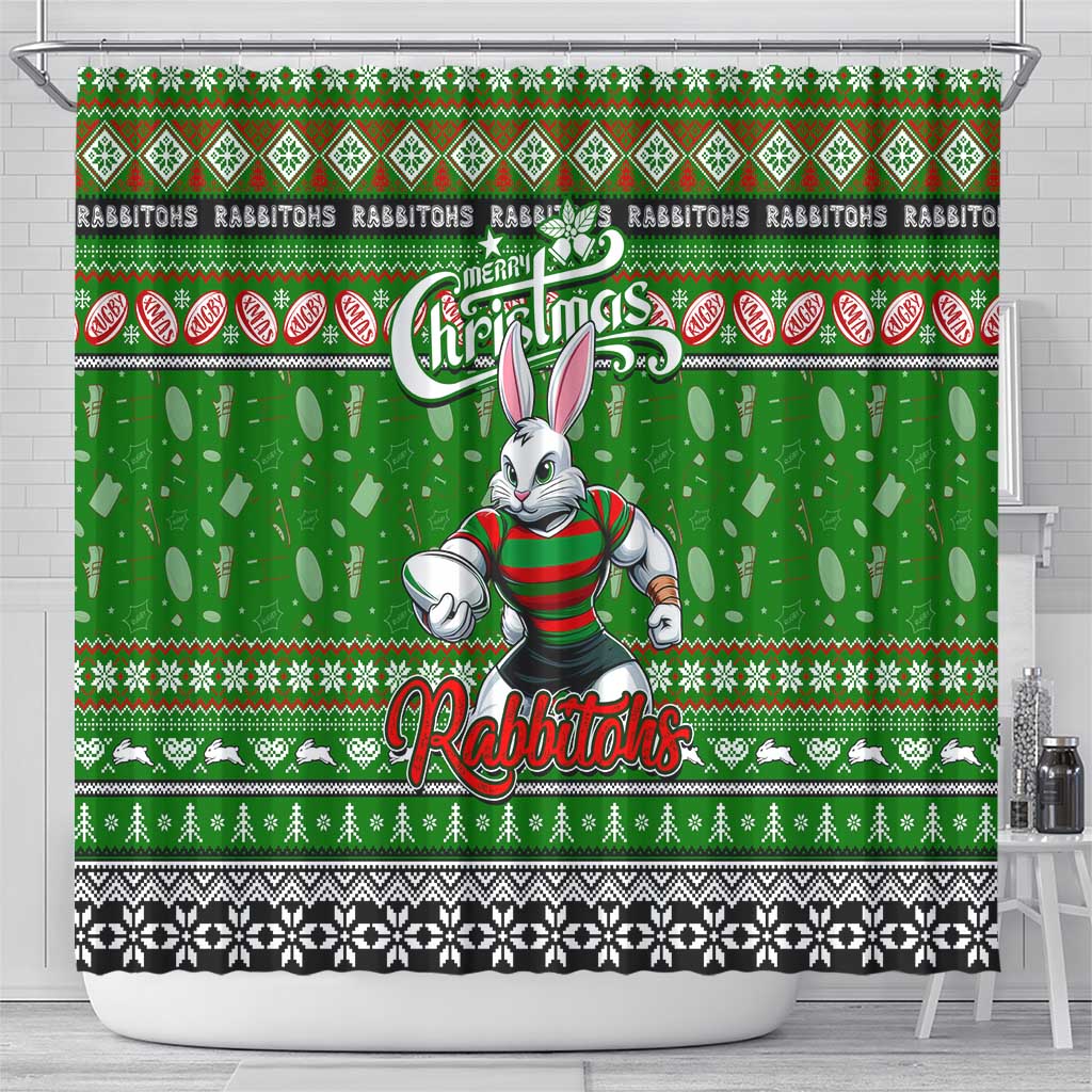 Rabbitohs Rugby Xmas Shower Curtain Australia NRL Mascot