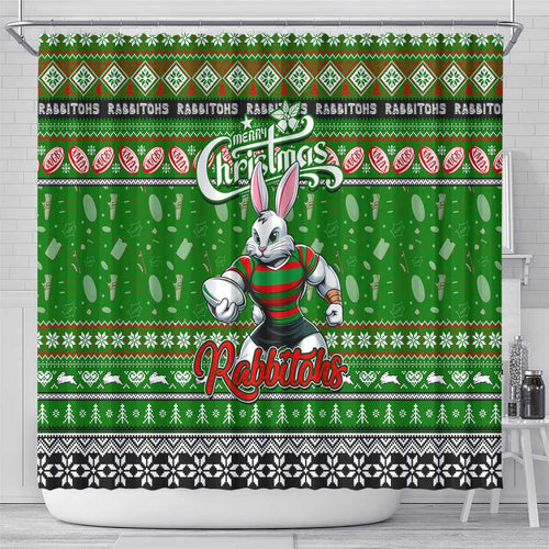 Rabbitohs Rugby Xmas Shower Curtain Australia NRL Mascot