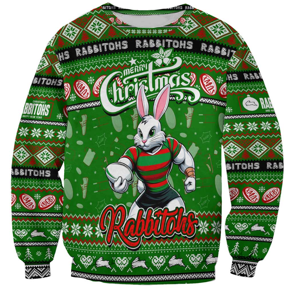 Personalized Rabbitohs Rugby Xmas Sweatshirt Australia NRL Mascot