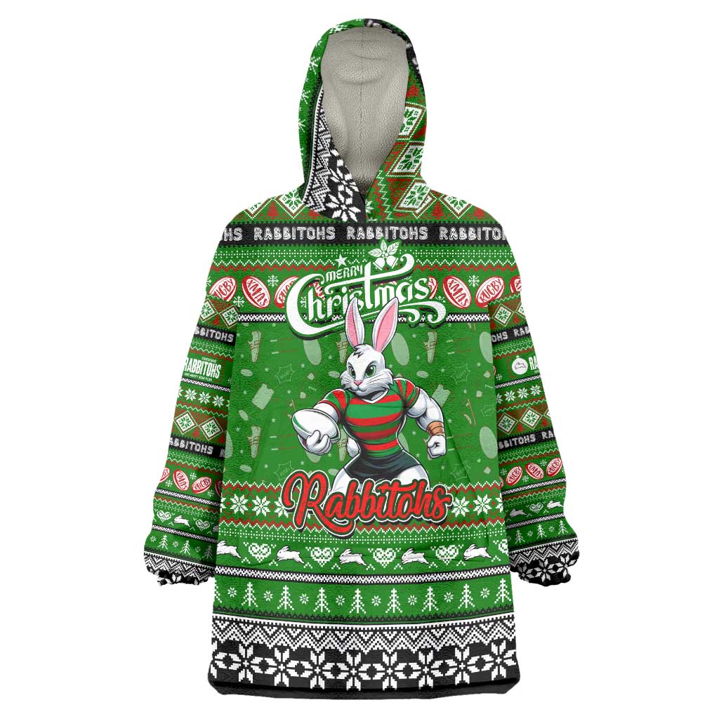 Personalized Rabbitohs Rugby Xmas Wearable Blanket Hoodie Australia NRL Mascot