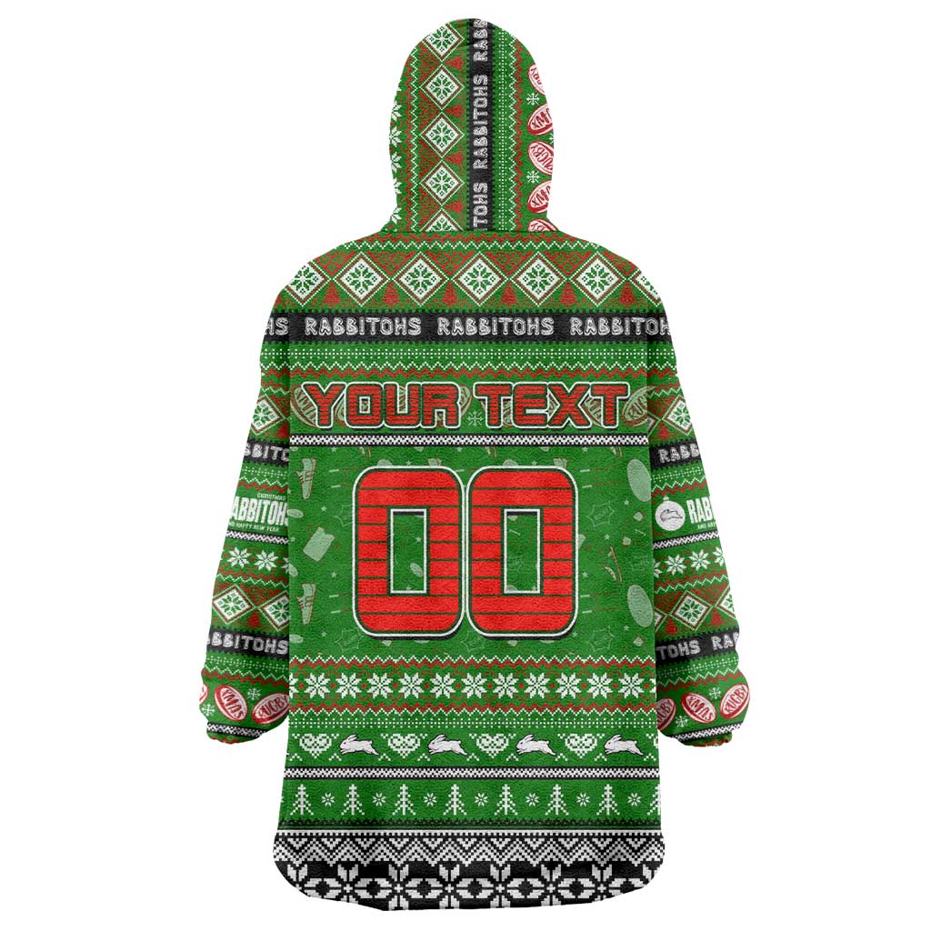 Personalized Rabbitohs Rugby Xmas Wearable Blanket Hoodie Australia NRL Mascot