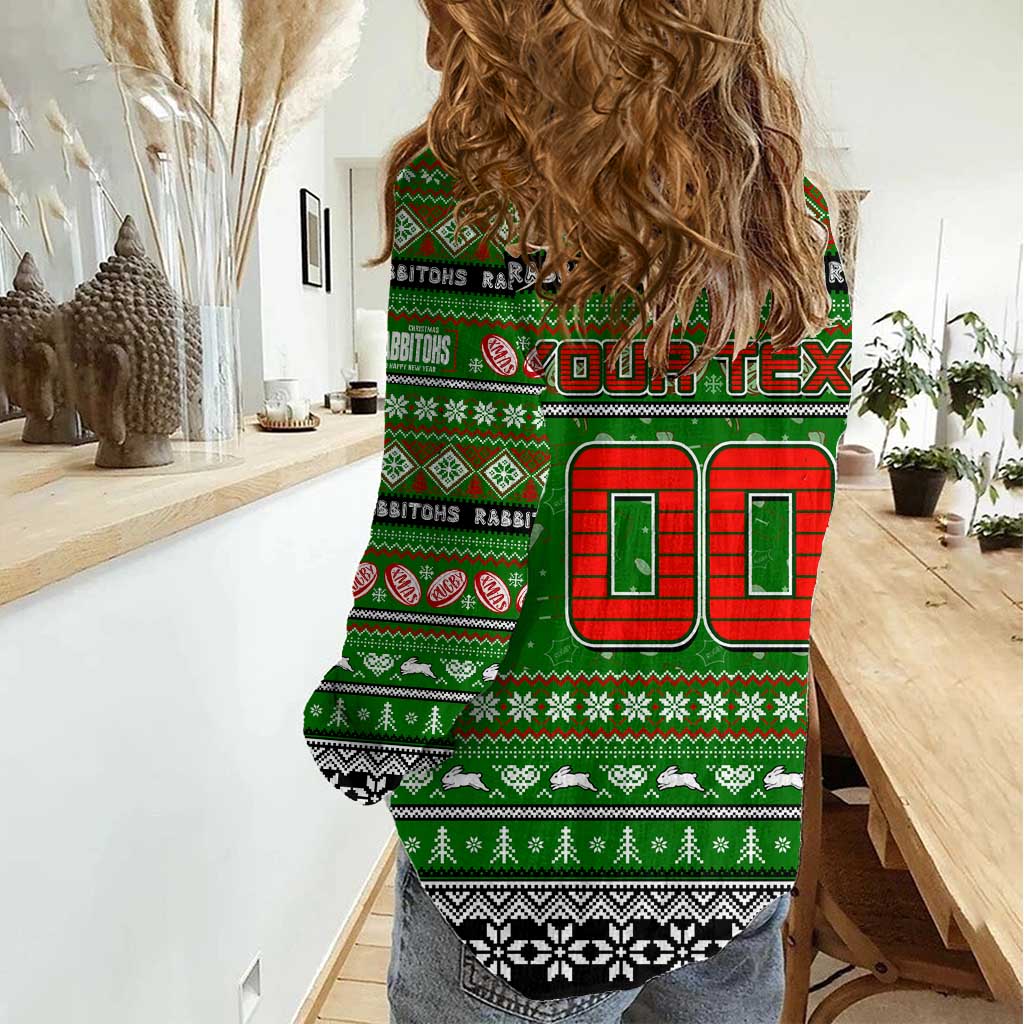 Personalized Rabbitohs Rugby Xmas Women Casual Shirt Australia NRL Mascot