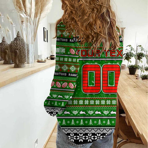 Personalized Rabbitohs Rugby Xmas Women Casual Shirt Australia NRL Mascot