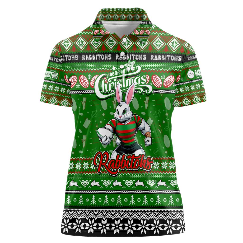 Personalized Rabbitohs Rugby Xmas Women Polo Shirt Australia NRL Mascot