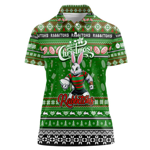 Personalized Rabbitohs Rugby Xmas Women Polo Shirt Australia NRL Mascot