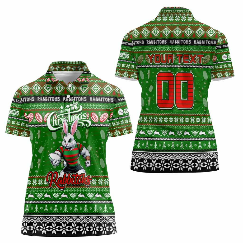 Personalized Rabbitohs Rugby Xmas Women Polo Shirt Australia NRL Mascot