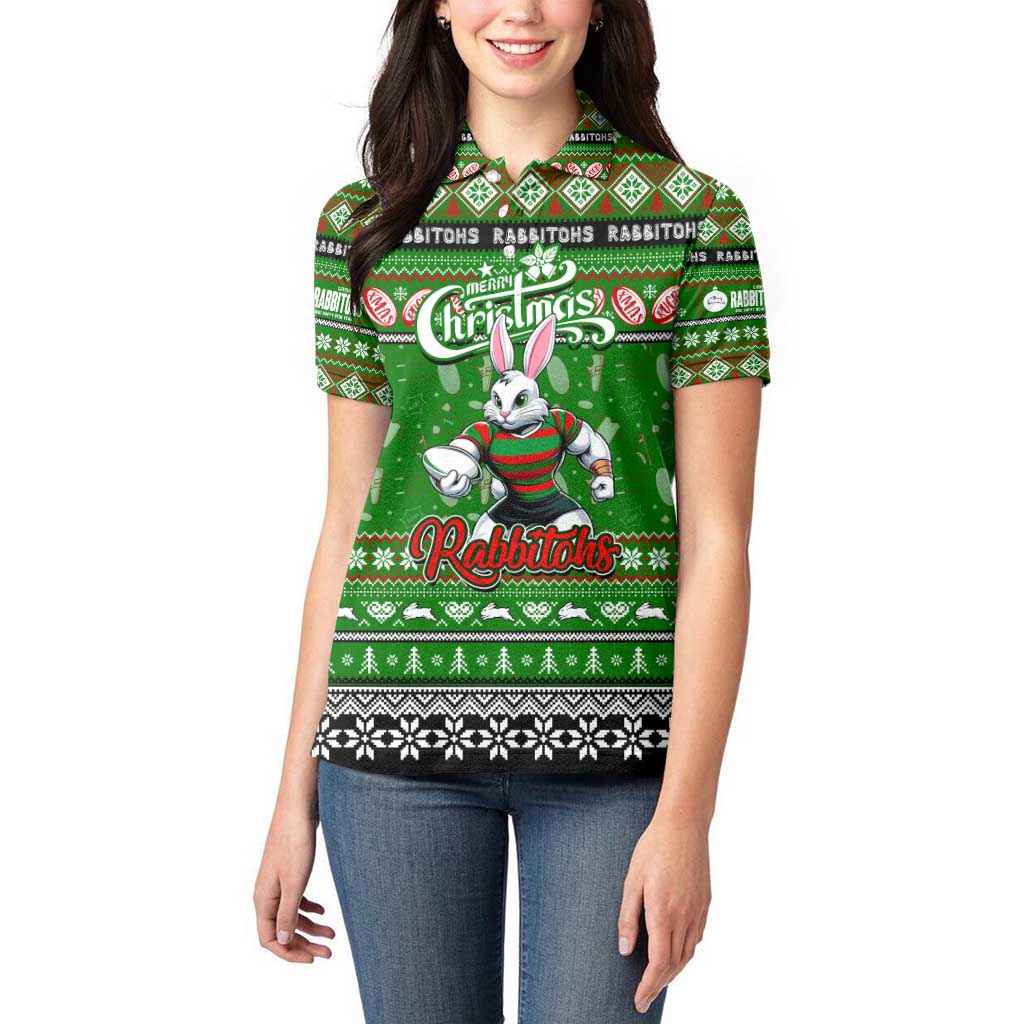 Personalized Rabbitohs Rugby Xmas Women Polo Shirt Australia NRL Mascot