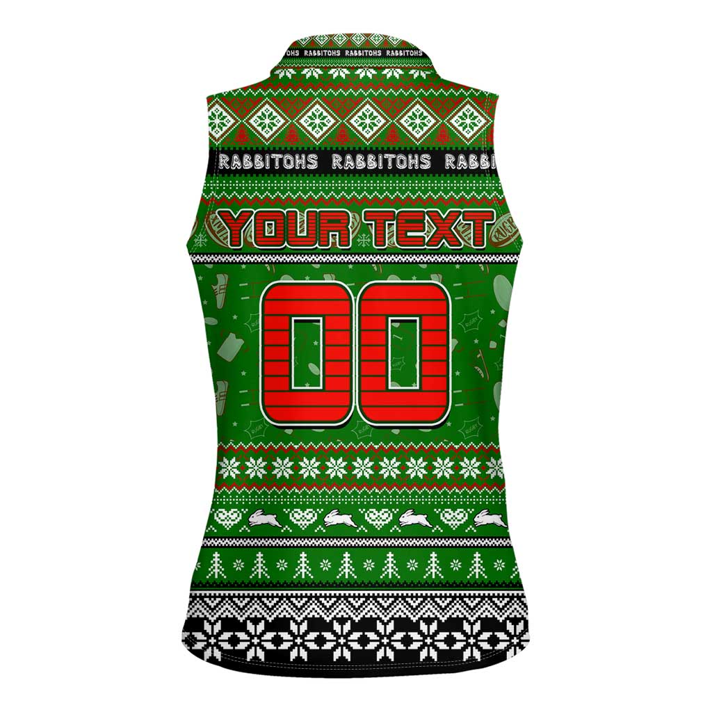 Personalized Rabbitohs Rugby Xmas Women Sleeveless Polo Shirt Australia NRL Mascot
